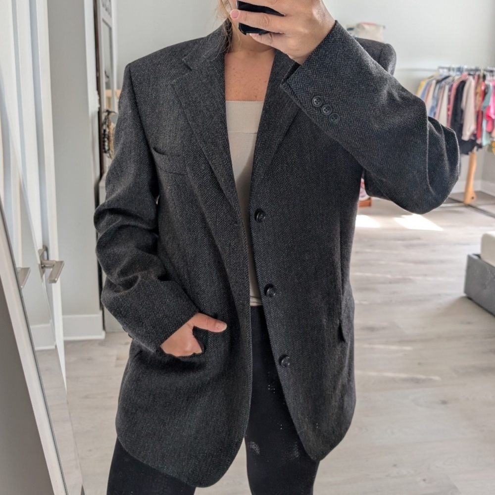 Oscar dela Renta 100% pure virgin wool gray blazer size 42L
